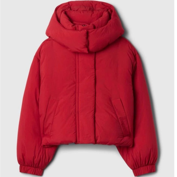 Gap Red Cropped Duvet Wrap Puffer Jacket XS Petite - Picture 3 of 4